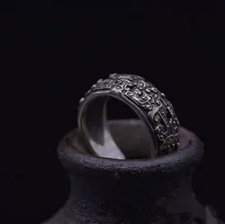 Retro Taotie Chinese Mythology Ring For Men Silver Color Punk Gothic Adjustable Ring Handmade Unisex Jewelry Accessories Gift