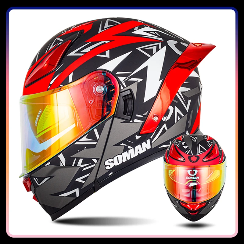 

DOT Men's Motorcycle Helmet Full Face Helmet Double Visor Flip Up Helmet Four Seasons Universal Women Motocross Modular Helm