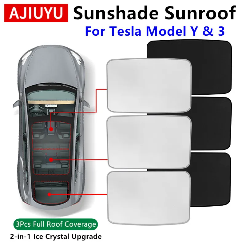 

AJIUYU для крыши, Солнцезащитный Для Tesla Model Y 3 Car 2021-2023 Sunroof Upgrade Ice Cloth Buckle Sun Shade Glass Front Rear Skylight