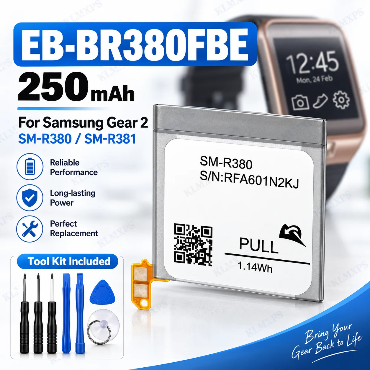 EB-BR380FBE 250mAh Battery Replacement for Samsung Gear 2 SM-R380 Gear 2 Neo SM-R381 Smart Watch Lithium Polymer Battery