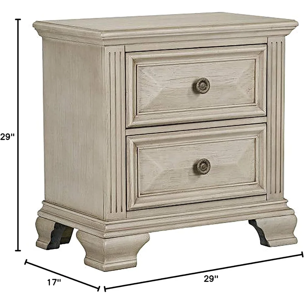 2-Drawer Nightstand, Distressed Parchment