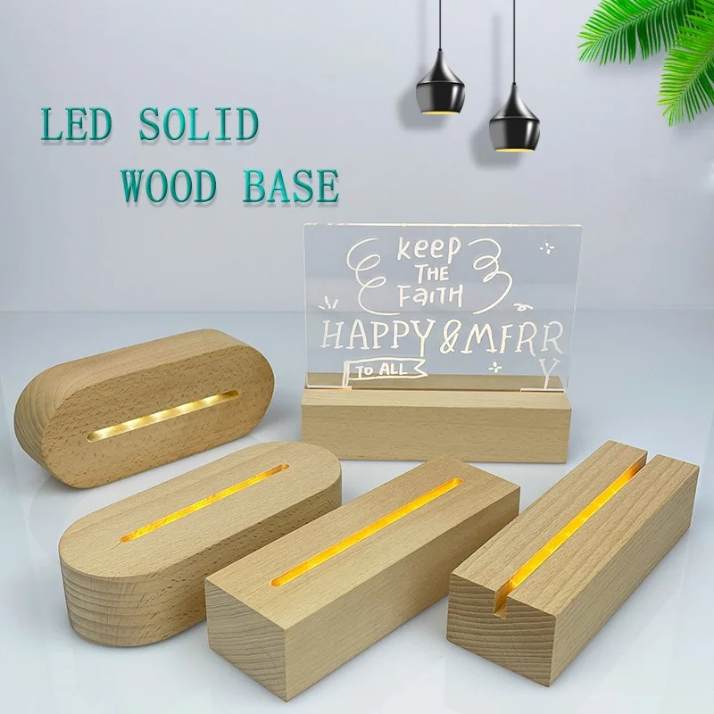 5.9 Inch Wood Base Led Light Display Stand AAA Battery Powered for Custom Acrylic Night Lamp Resin Glass Art DIY Christmas gift