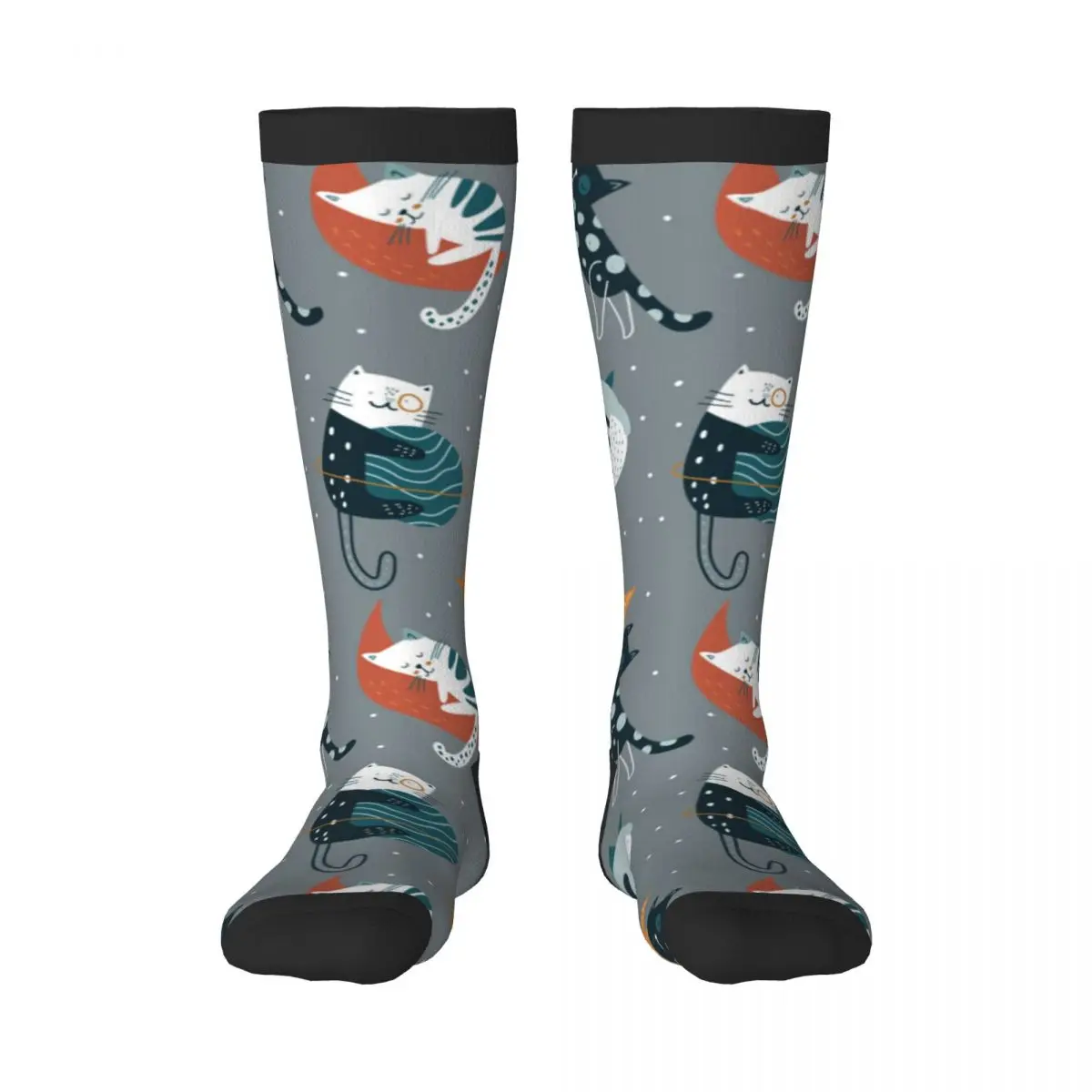 

Повседневные чулки, длинные носки до колена с забавными кошками в космосе