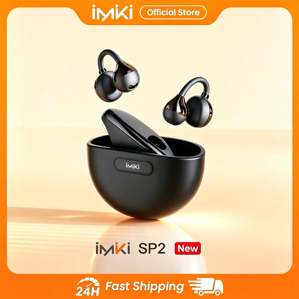 IMIKI SP2 Clip on Earbuds Bluetooth 6.0 Wireless Earphones Bone Conduction Gaming ClipBuds Open-Ear Wireless Sport Headphones