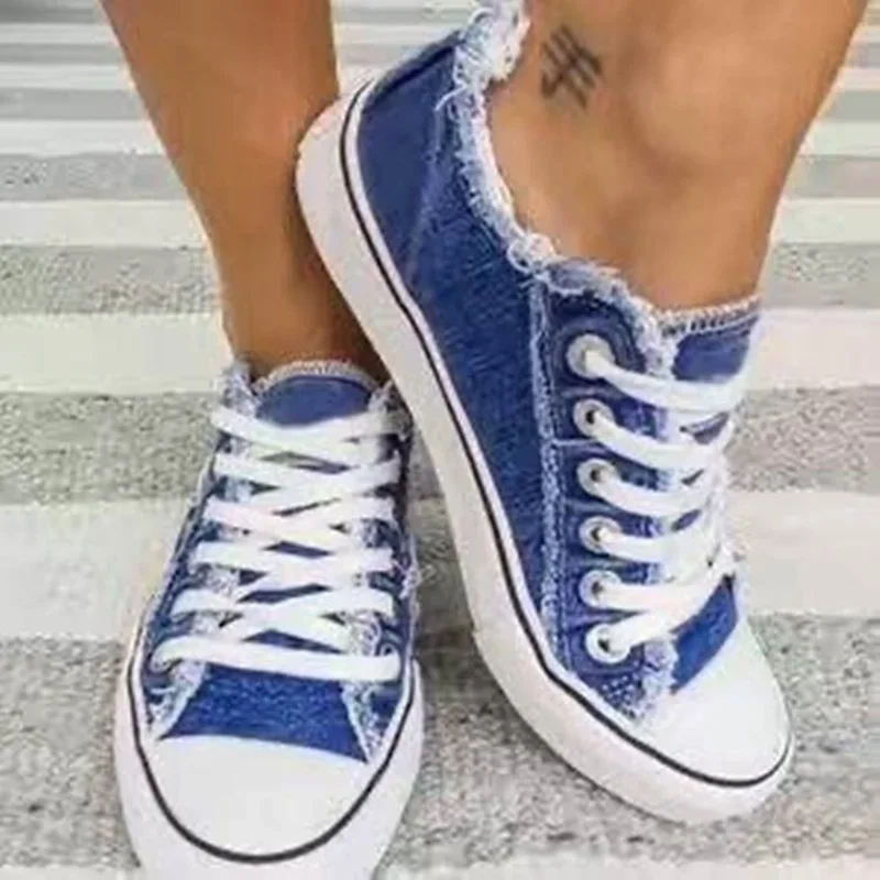 Canvas Shoes for Women 2022 Fashion Lace Up Flat Sneakers Solid Color Casual Ladies Vulcanized Shoes Plus Size Zapatillas Mujer