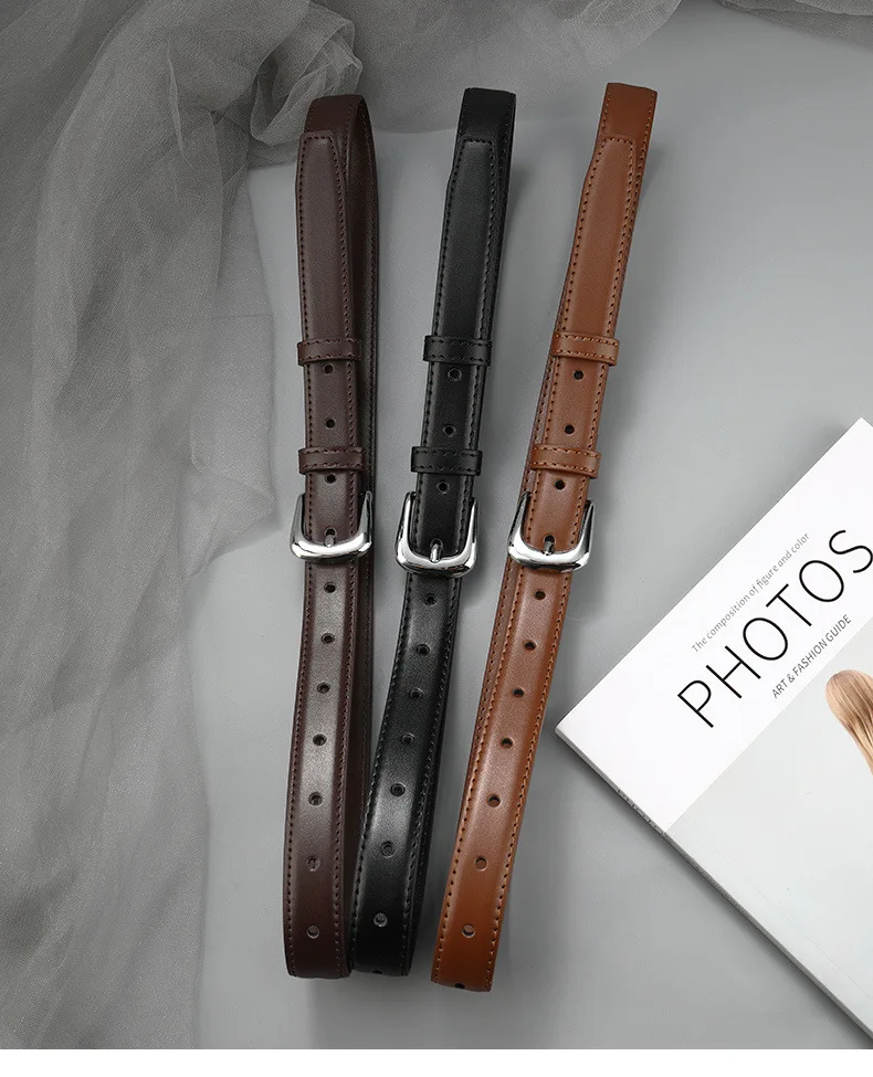 1 stücke frauen Gürtel Mode Pin Schnalle Dünnen Gürtel Echte Luxus Weichen Gürtel Frauen mit Cargo Hosen Jeans gürtel Schwarz PU Leder Gürtel – Detail 7