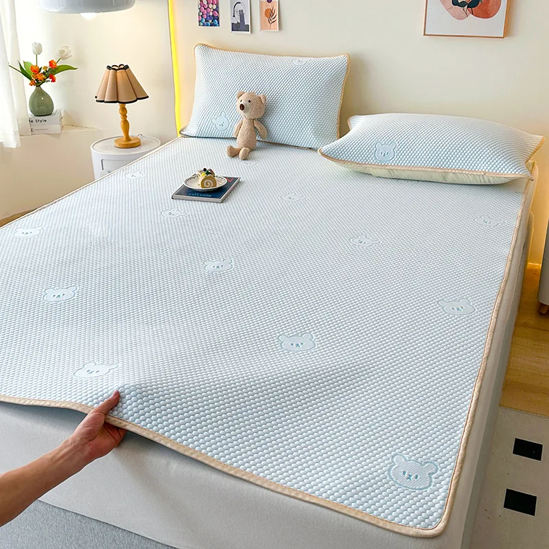 ice-silk-cooling-mat-three-piece-set-bed-canopy-style-bed-cover-cool-sensation-air-conditioner-mat-dormitory-ice-bean-cool-mat