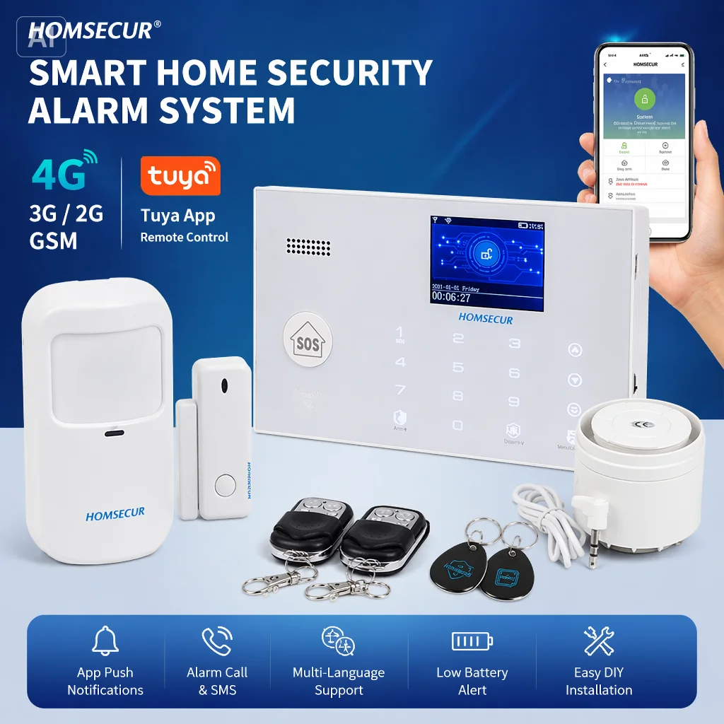 

HOMSECUR Multi-Languages Menu SMS Autodial Wireless 4G WIFI Burglar Alarm System