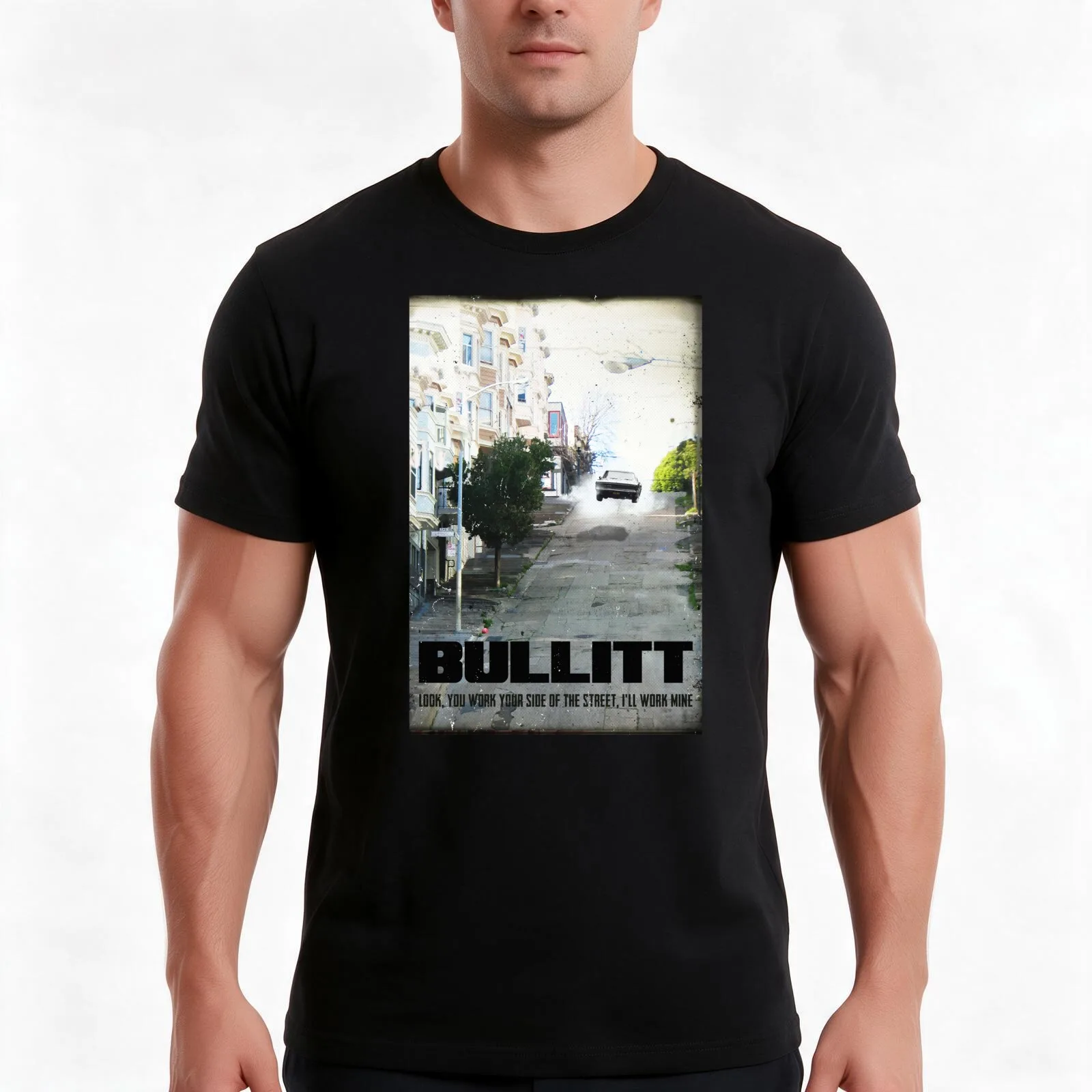 Bullitt movie T-Shirt, Summer Casual Cotton Tee, Oversized Streetwear Tops, Vintage Graphic Print, Loose Fit Short Sleeve