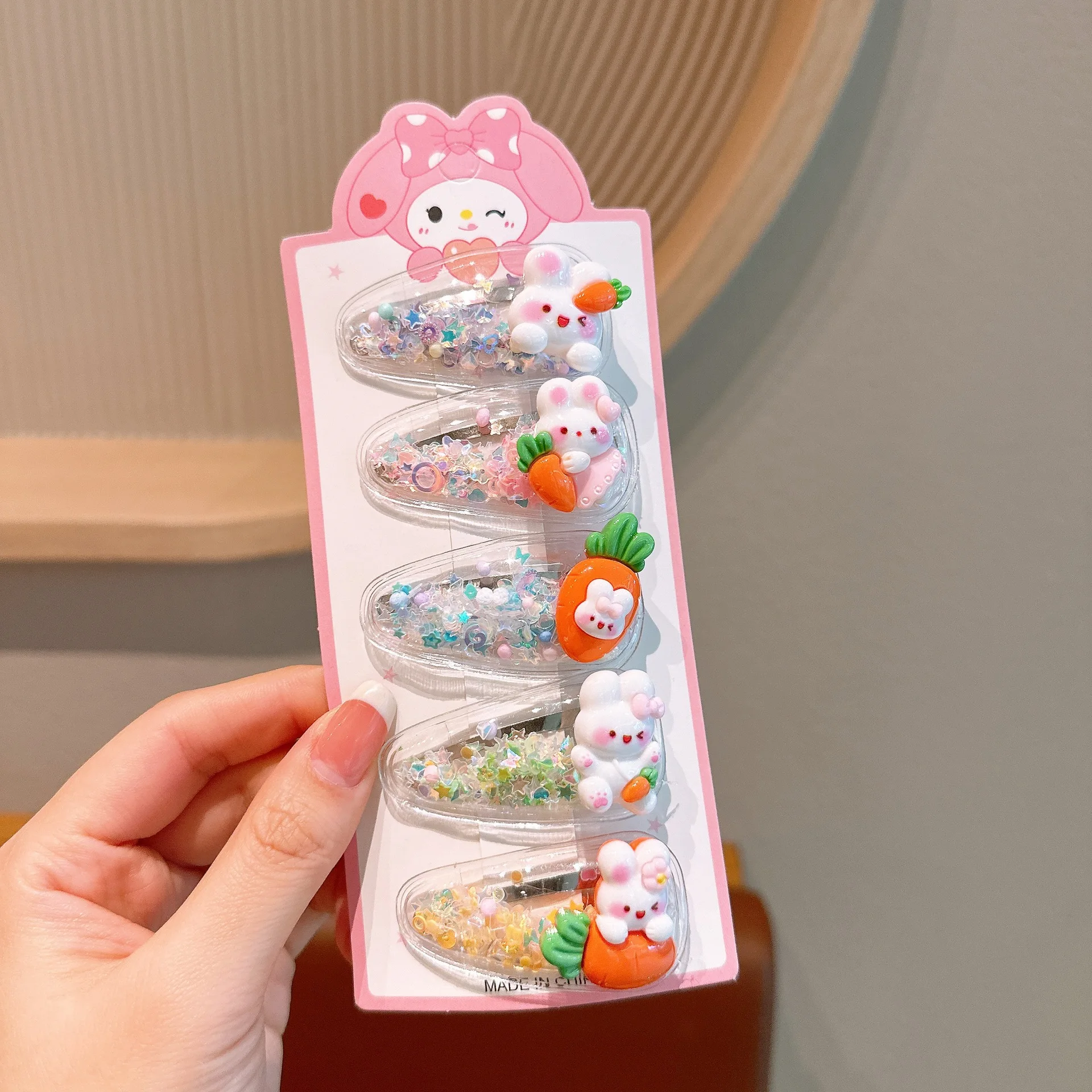 5Pcs Sanrio Kuromi Girls Hairpins Kawaii Cinnamoroll Baby Hairclip Melody Princess Flowing Sand Hair Barrette Sanrio Accessories