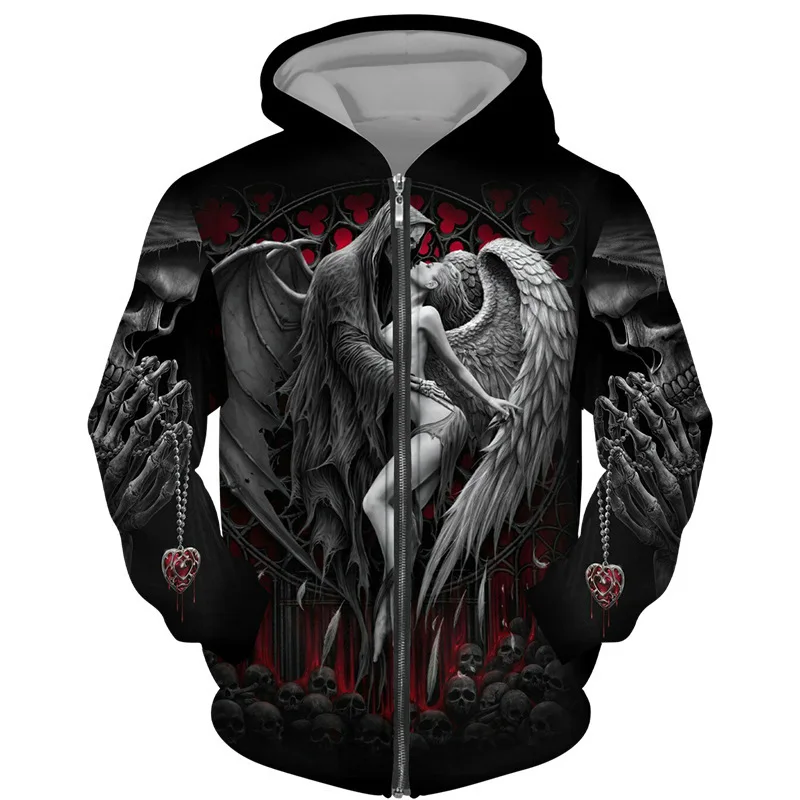 New Halloween Sweater Scary Skull 3D Digital Print Men's and Women's Autumn/Winter Hooded Hooded Sweater