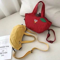 Cute Cartoon Shoulder Tote Bag Fruit Banana Apple Embroidered Canvas Ladies Crossbody Messenger Bags Women Mini Handbag Purse