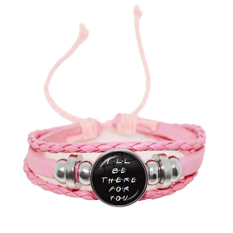 Friends TV Show Pinks Leather Snap Bracelet 25th Anniversary Series Cartoon Fun Pattern Glass Cabochon Bangle Jewelry Women Men