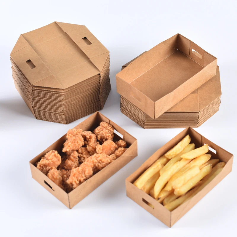 50pcs Kraft Paper Picnic Box Snack Boxes Packing Cases Container Large Food French Fries Serving Fried Snacks Chicken Box