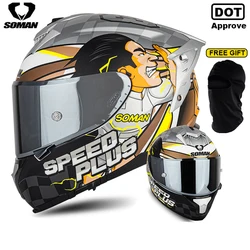 SOMAN Full Face Helmet Men's Motorcycle Helmet Double Visor Lens Racing Moto Accessories ECE DOT Aprroved Cascos Capacete Women