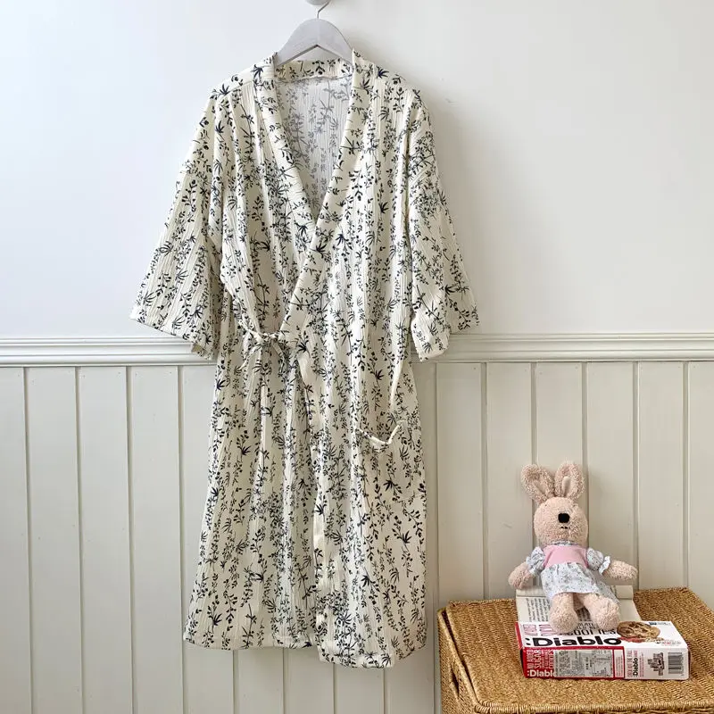 

Nightgown Bathrobe Kimono Pajamas for Women Spring Summer Short-sleeved Thin Section Korean Style Cute Loose Home Clothes Sleep