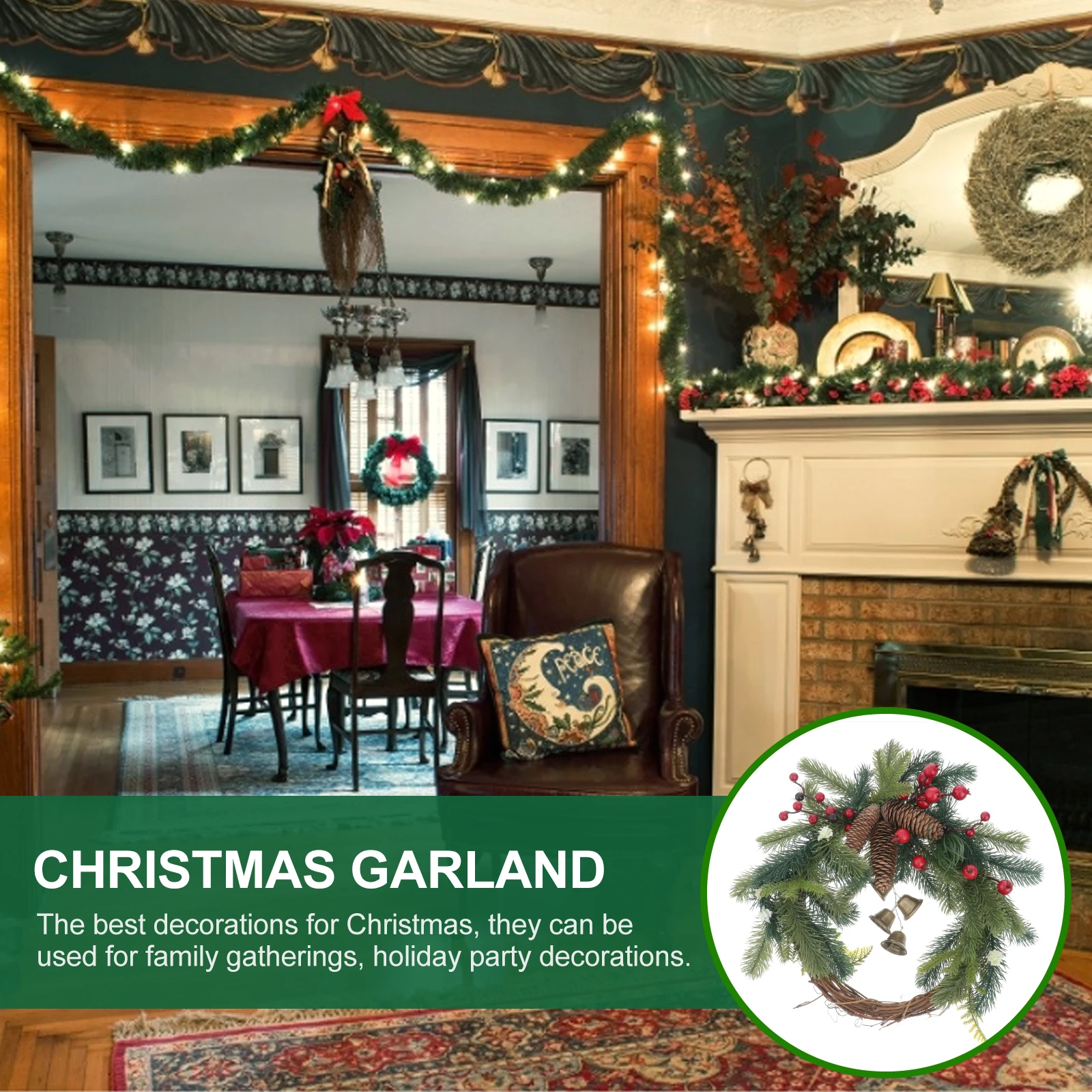 

1 pc Christmas Red Berries Pine Cone Rattan Decor Xmas Hanging Wreath Festive Garland Pendant Boho Style Wreath Home Decoration