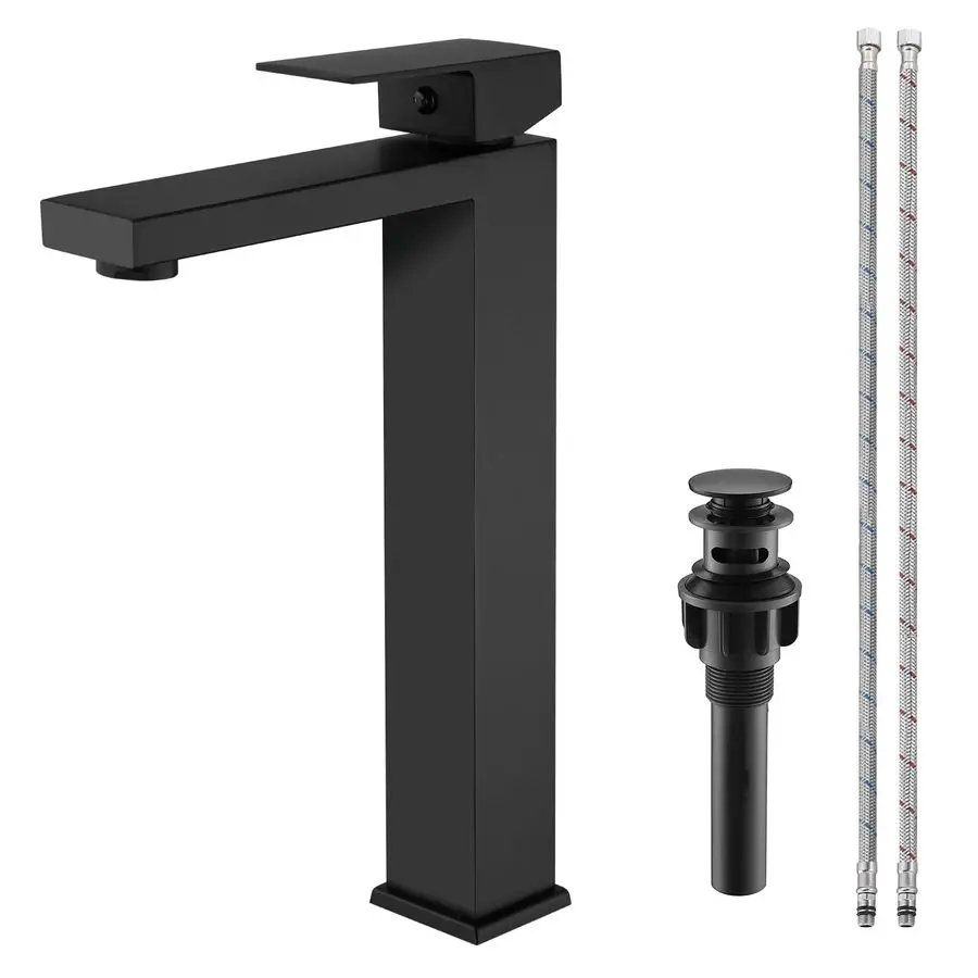 

Black Bathroom Faucet Single Handle 1 Hole Tall Bathroom Vessel Sink Faucet, 304 Stainless Steel Modern Vanity Faucet Basin Mixe
