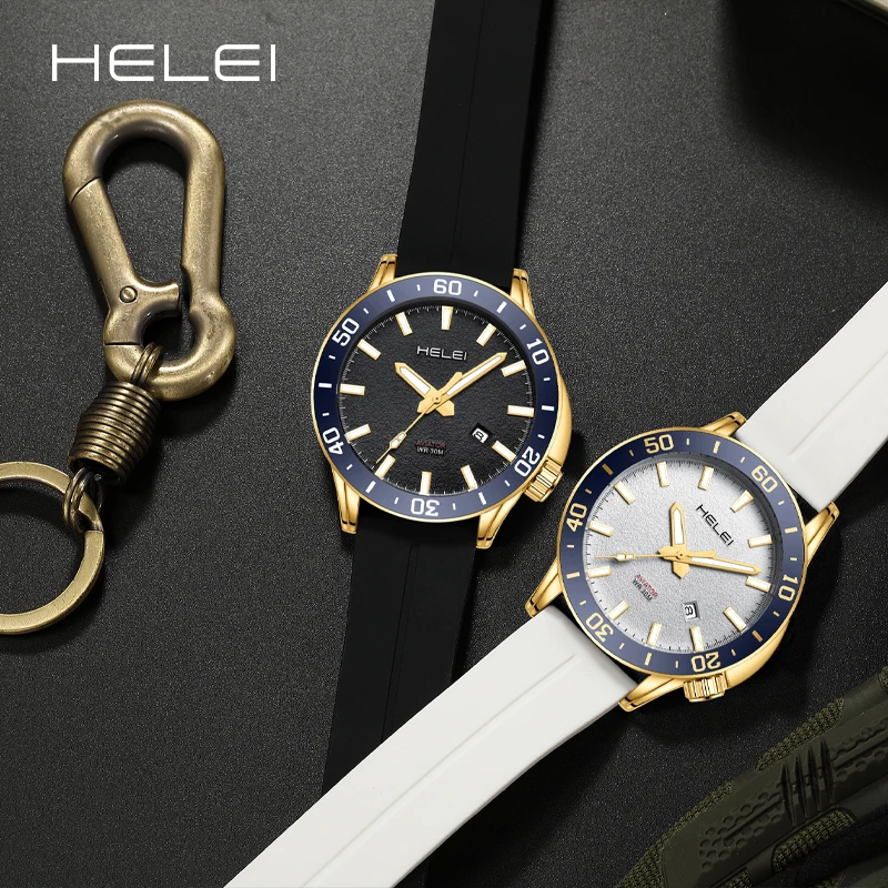 

HELEI Men's Quartz Watches Luxury Men's Watches Fashion Silicone Waterproof Watches Luminous Wristwatches Gifts For Men