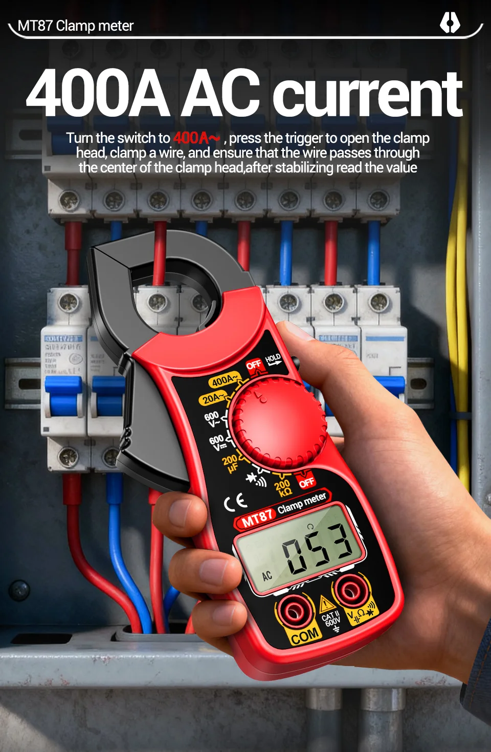 Professionelles Multimeter Stromzangenmessgerät Digitale Spannungsmessung 1,45 Zoll Große Messzange Strom NCV Ohm Hochpräziser Detektor Werkzeuge ANENG MT87 – Detail 5