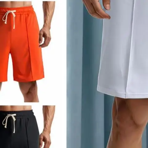 Men's Summer Casual Golf Shorts Elastic Waist Drawstring Solid Color Straight Leg Sports Shorts