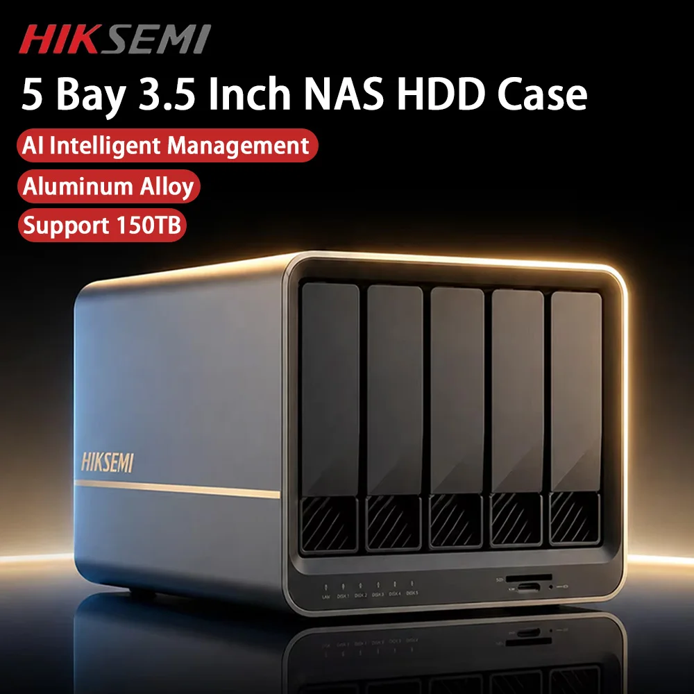 HIKSEMI NAS-Speicher 5-Bay 3,5-Zoll SATA-Festplattengehäuse NAS-Netzwerk-HDD-Speicherbox 2.5GbE-Port Netzwerkgebundener Speicher