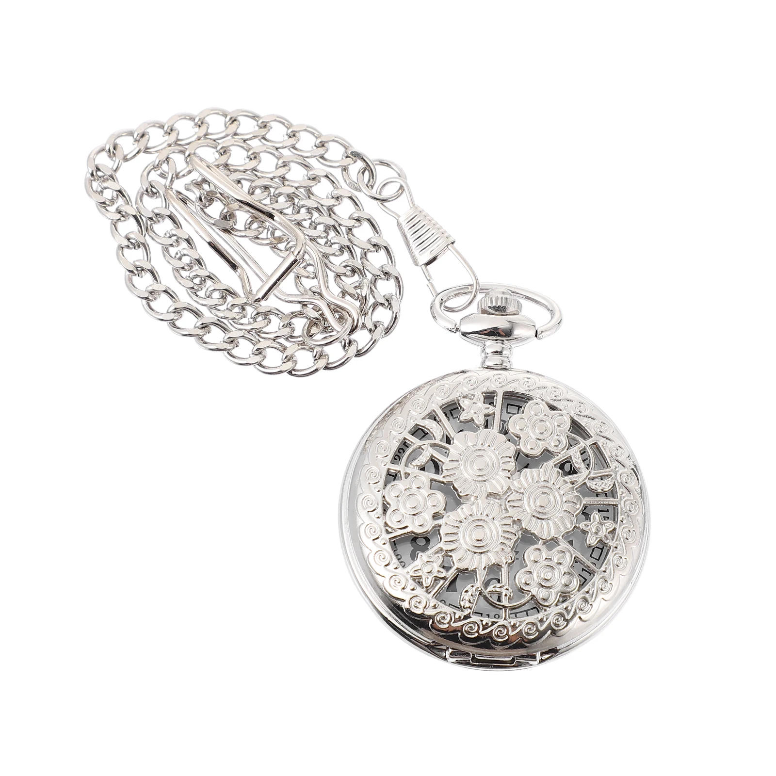 

Pocket Watch Vintage Hollow Alloy Quartz Flower Embossed Lightweight Gift Student Coworker Dustproof Elegant Timepiece