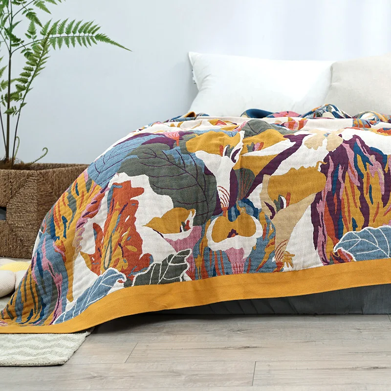 Birds Flower Cotton Towel Blanket, Double-sided Jacquard, Sofa Bedspread, Pillow Towel, 200*230, 150*200