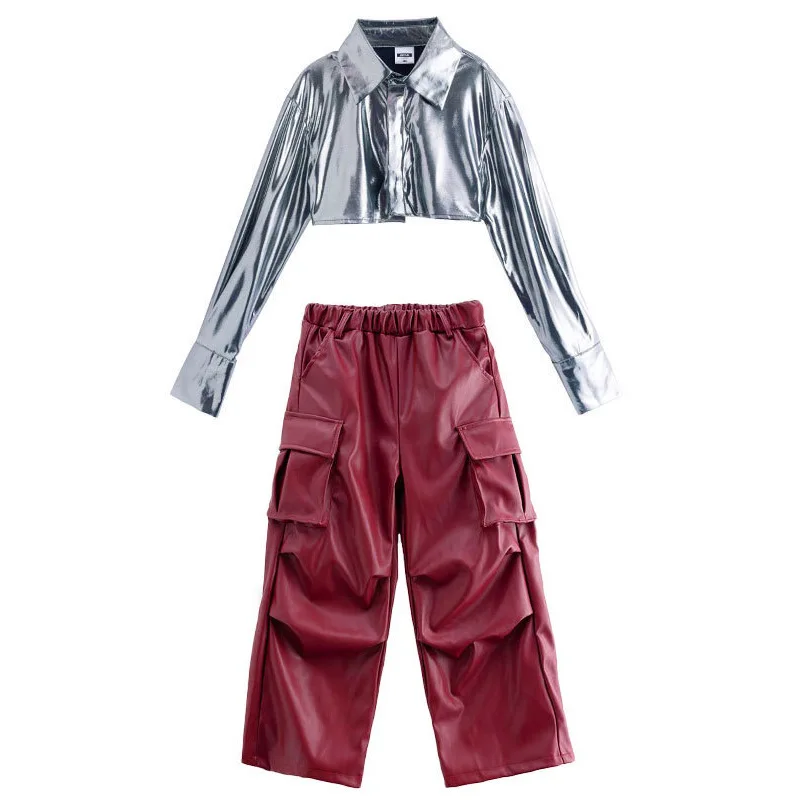 الأطفال الهيب هوب المرحلة زي فتاة الوردي ليوبارد طباعة بروفة دعوى الربيع الفتيات الملابس موضة مجموعة مهرجان الموسيقى 8-15