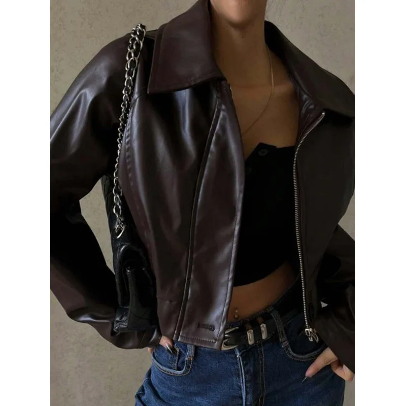 

Повседневная женская куртка-косуха из искусственной кожи L 91965 для отдыха, мягкая, из ПУ кожи, весна-осень, модная верхняя одежда