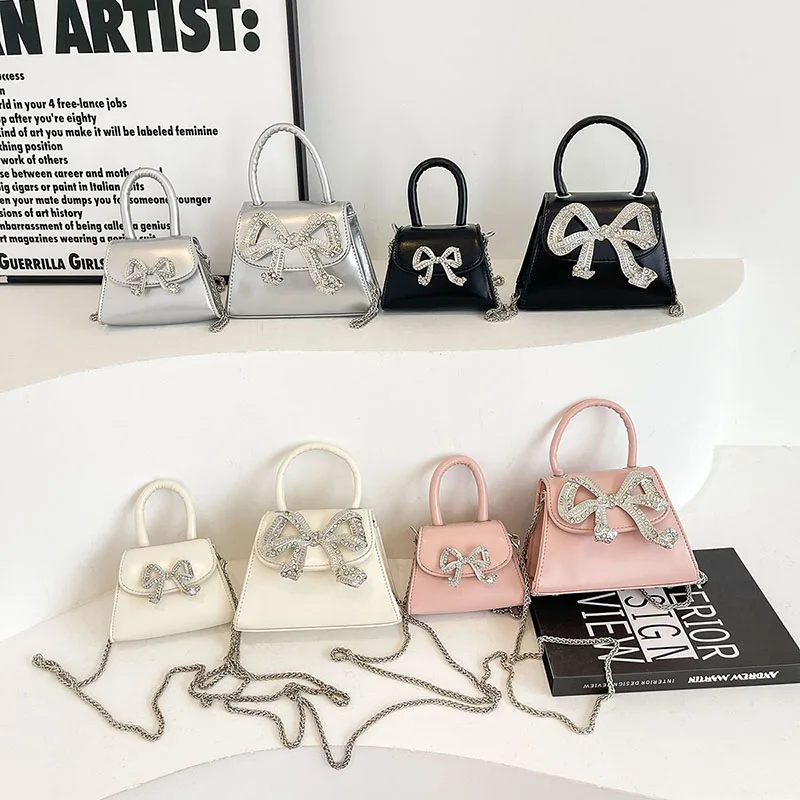 Bow Design Mini Shoulder Bags For Women 2024 Y2k Fashion Trend Designer Silver Crossbody Bag Females Chain Handbags And Purses