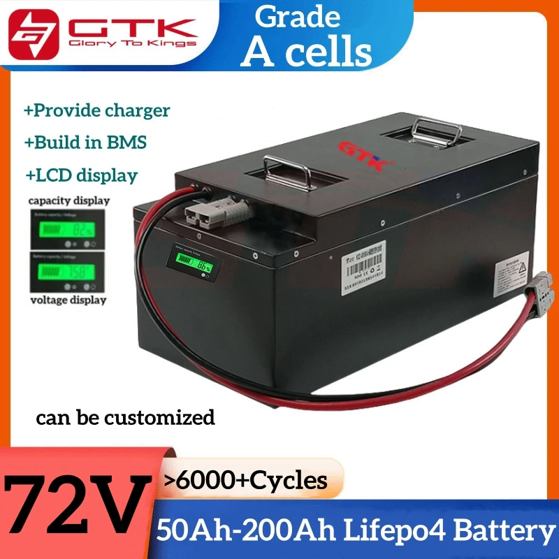 GTK Lifepo4 72V 50Ah 60Ah 70Ah 80Ah 100Ah 150Ah 200Ah Lithium Battery for Electric Motorcycle Tricycle Four Wheeler Mini Car EV