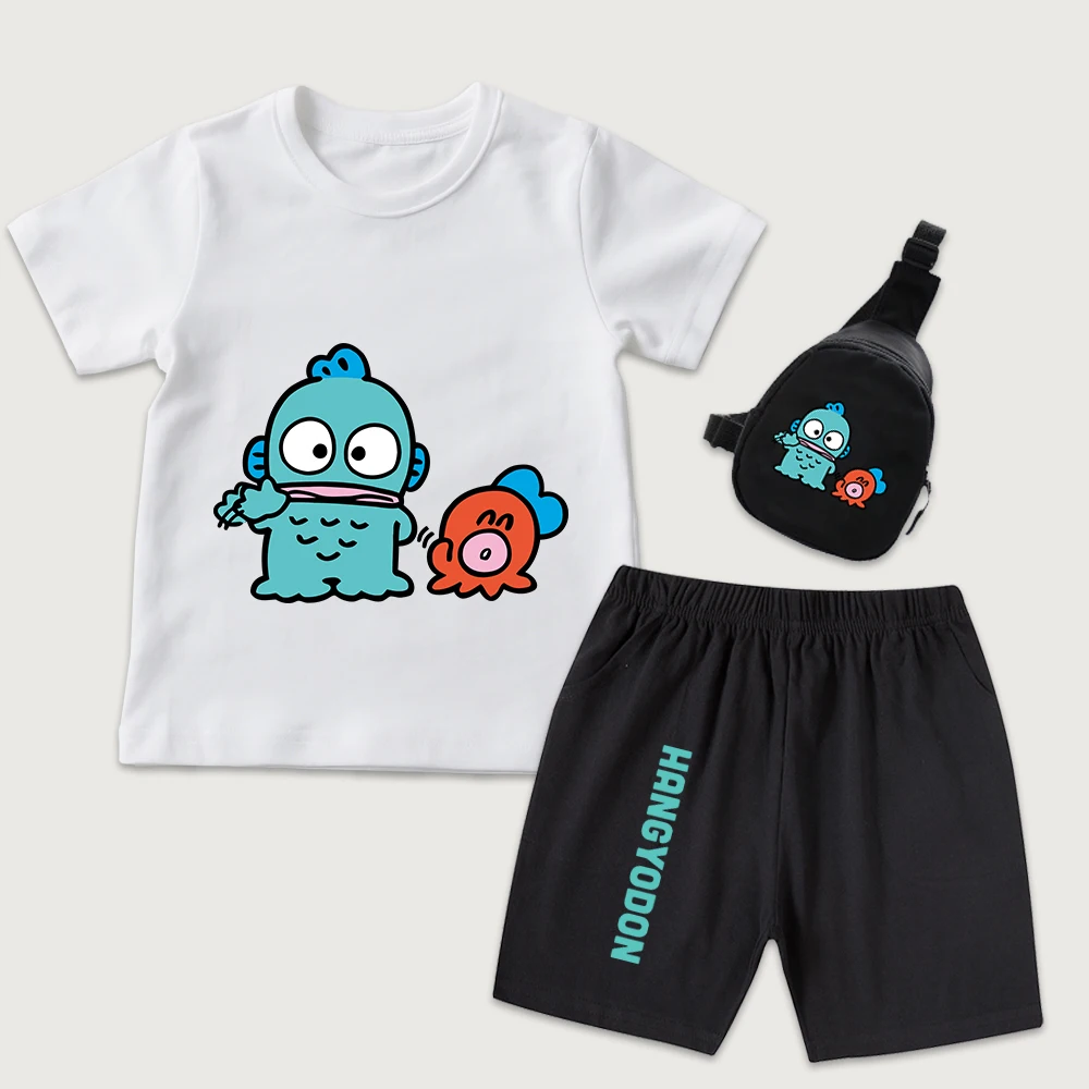 

Хлопковая футболка с принтом Hangyodon Buddies, шорты, мини-сумка на грудь, комплект из 3 предметов для маленьких девочек и мальчиков, летняя одежда для детей