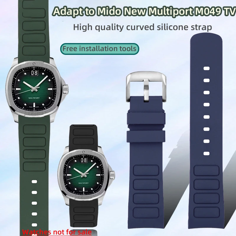 

For Mido TV watch strap 22mm new Multiport series M049.526 TV rubber strap quick detachable curved accessory green blue bracelet