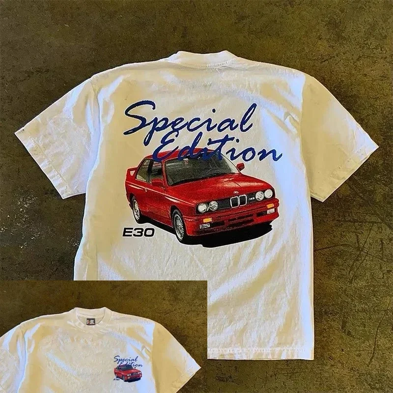 

Мужская и женская футболка с короткими рукавами и принтом из чистого хлопка в американском ретро-дизайне Sense Niche, простая футболка