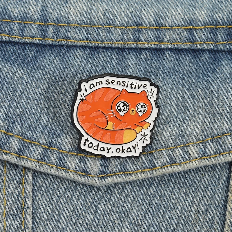 دبوس القط العاطفي أنا حساس اليوم اقتباس لطيف برتقالي هريرة تصميم بروش القبول الذاتي لملحقات النفوس الحساسة #2