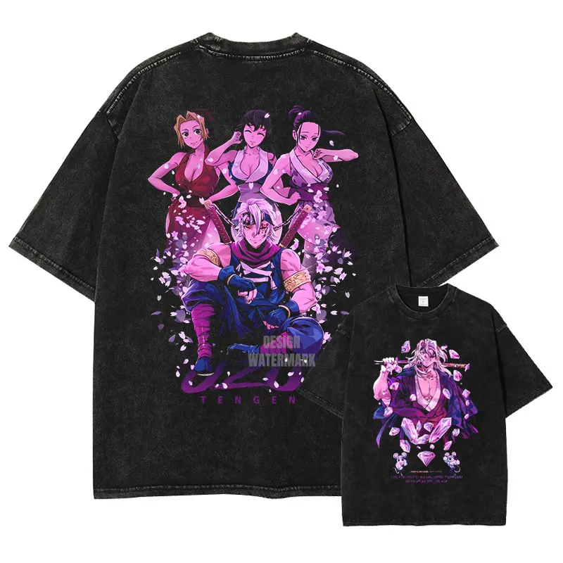 

Футболка Bandai Anime K-Kimetsu No Y-Yaiba, винтажная, с эффектом потертости, в стиле D-Demon S-Slayer, ретро, с изображением Узуи Тенгена, мужская