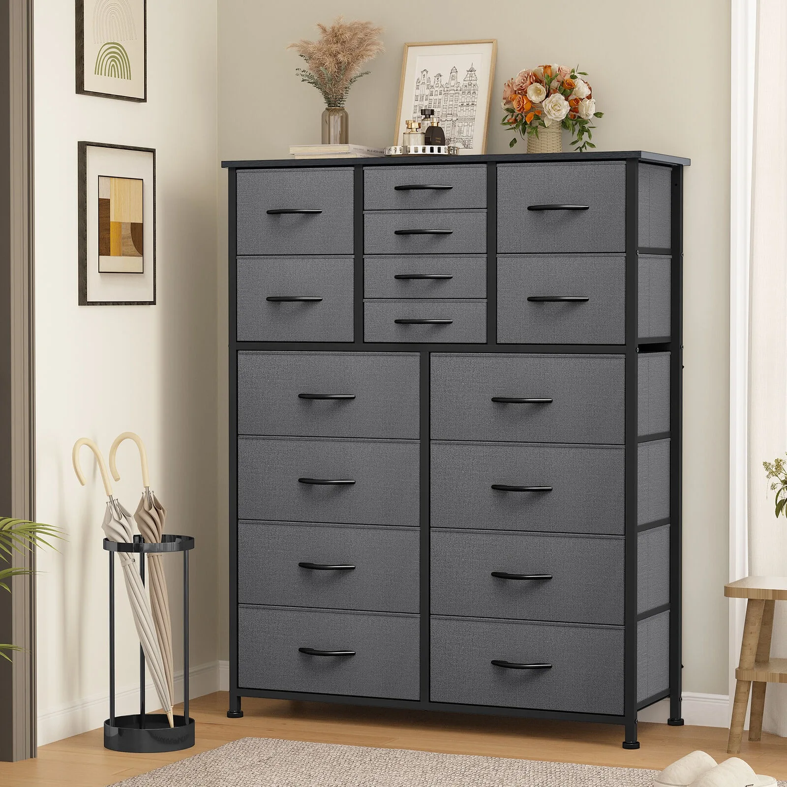 

Fabric Dresser with 16 Drawer Tall Dresser Large Chest of Drawers Storage United States