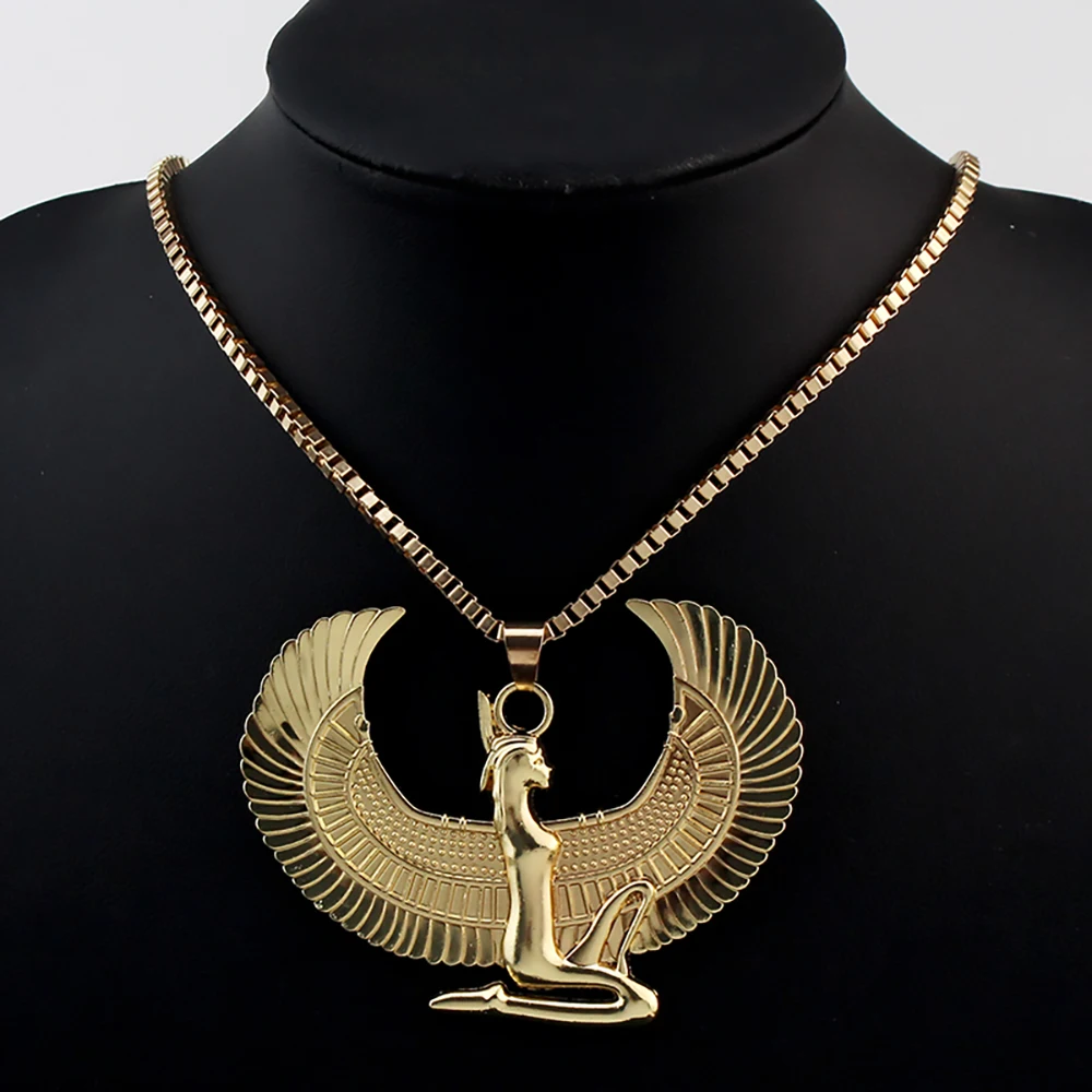 Ancient Egyptian Mythology Goddess Isis Wings Necklace Pendant Necklace Women Vintage Egypt Gold Color Jewelry