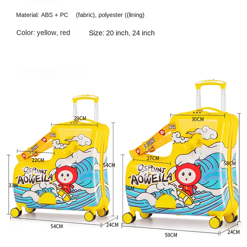 Suitcase Can Sit to Ride Trolley Luggage 20 24 inch Cartoon Baby Children\'s Travel Bags Suitcase on Wheels Tide Kids Luggage