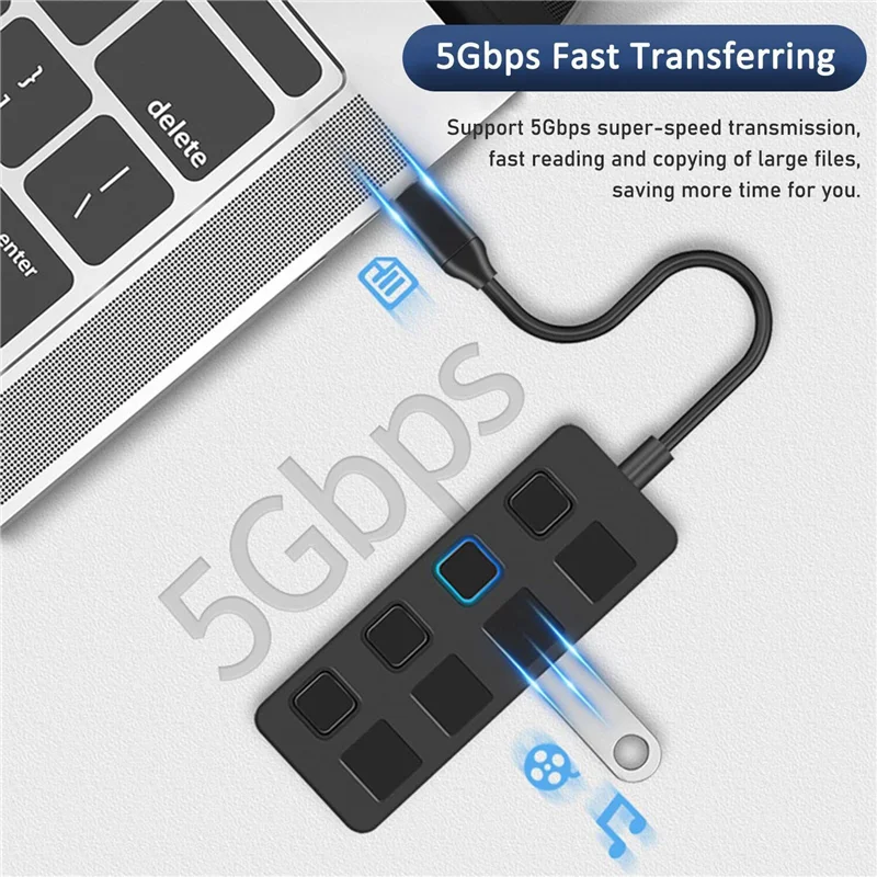 4 Ports USB 3.0 Hub With Individual LED Lit Power Switches USB HUB Adapter Expander Multi USB Splitter For Mac PC