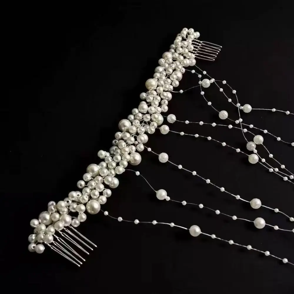 Elegant Bridal Hair Comb Artificial Pearl Exquisite Bead Bride Hair Clips Tassel Decoration Headpiece Jewelry Bride Wedding image 4