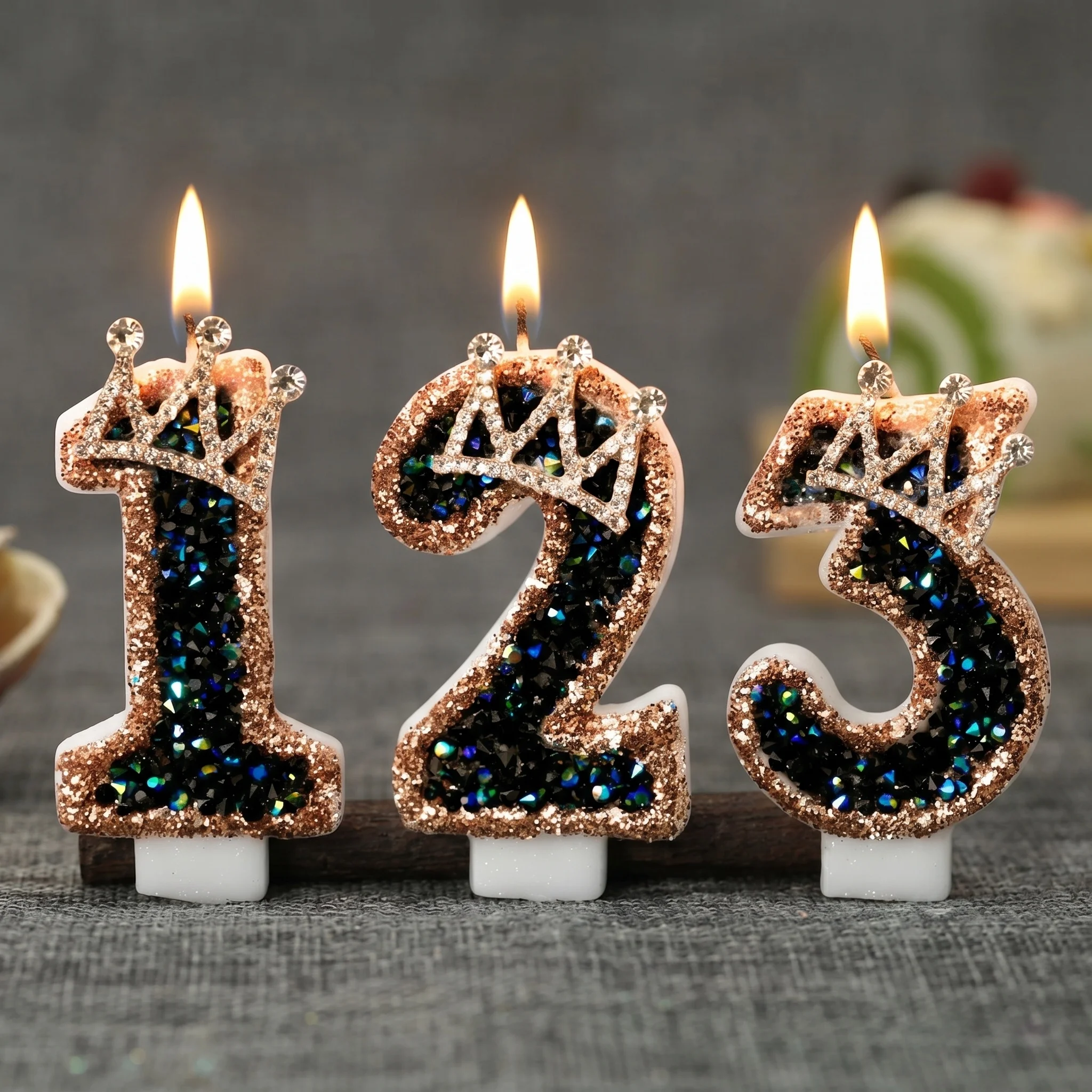 Bougie numérique colorée noire avec bord doré en forme de couronne, décoration de gâteau en forme de couronne, bougie créative pour la fête du 1er anniversaire des enfants, princesse