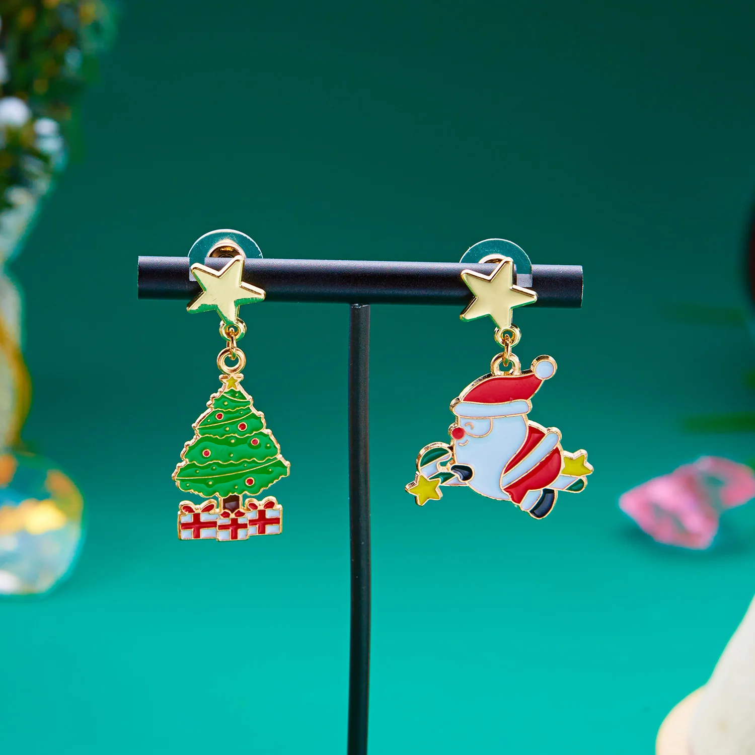 Beweglicher Weihnachtsmann Asymmetrische Lange Quasten-Ohrringe für Frauen Weihnachtsbaum Schneeflocke Stern Zirkon Ohrring Neujahrs-Schmuck – Detail 6