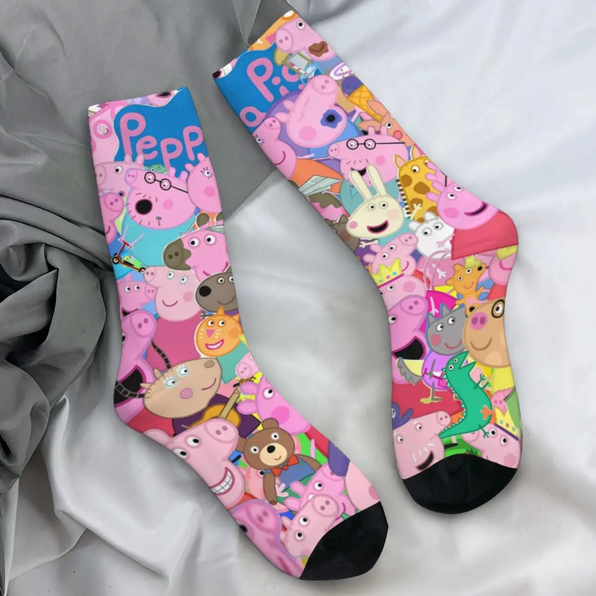 P-Peppaed Family Stockings Pig Graphic Casual Socks Spring Anti Slip Socks Men's Running Sports Soft Socks