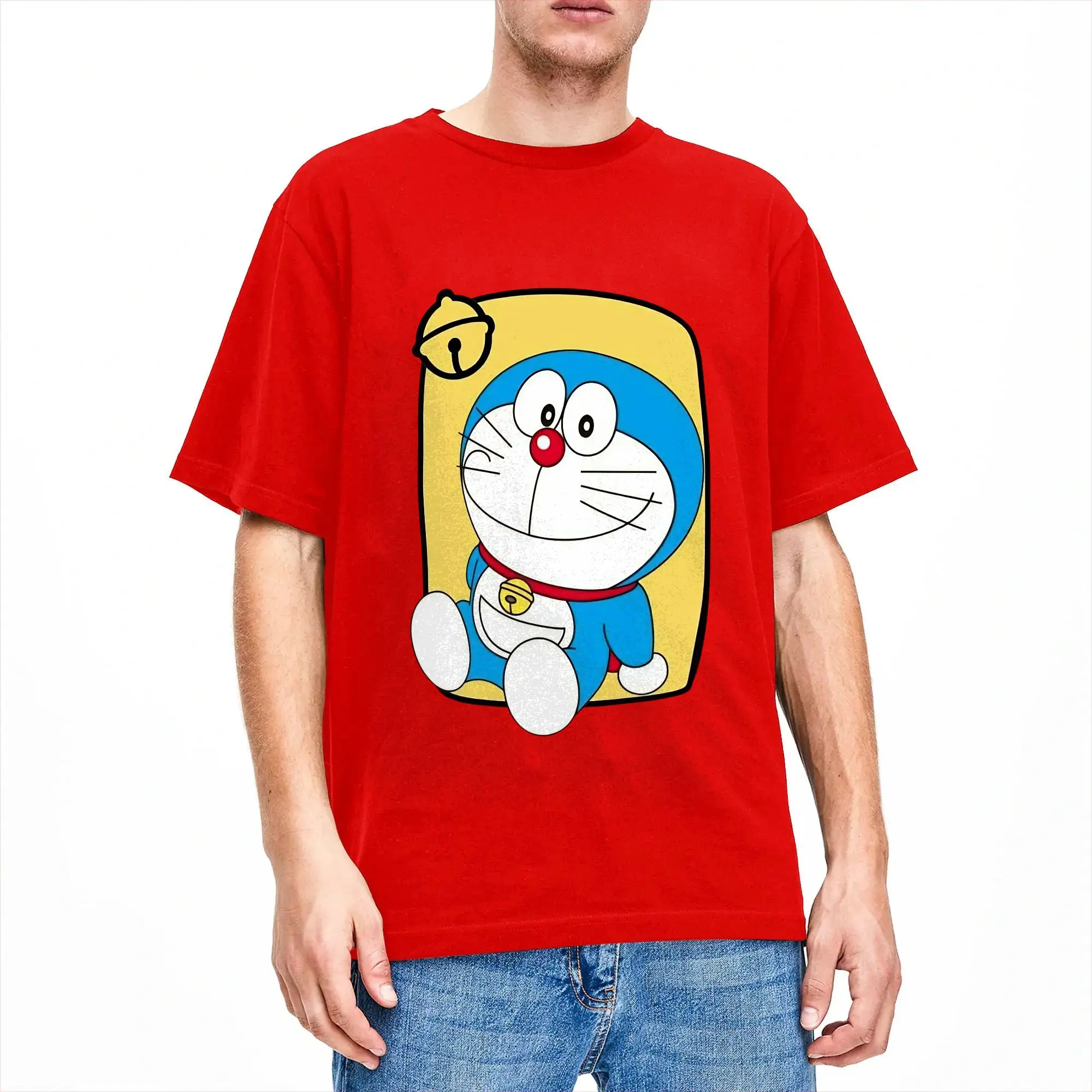 Camiseta de dibujos animados de Doraemon para hombre, 100% algodón, camisetas de hip hop, anime, cuello redondo, manga corta