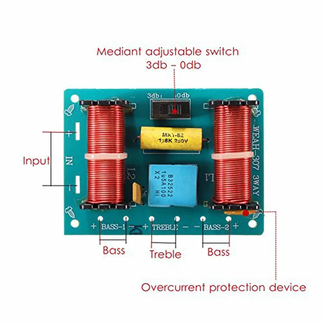 

Metal Audio Frequency Divider 3 Way Speaker Filter Bass Treble Distributor for Universal Audio Equipment
