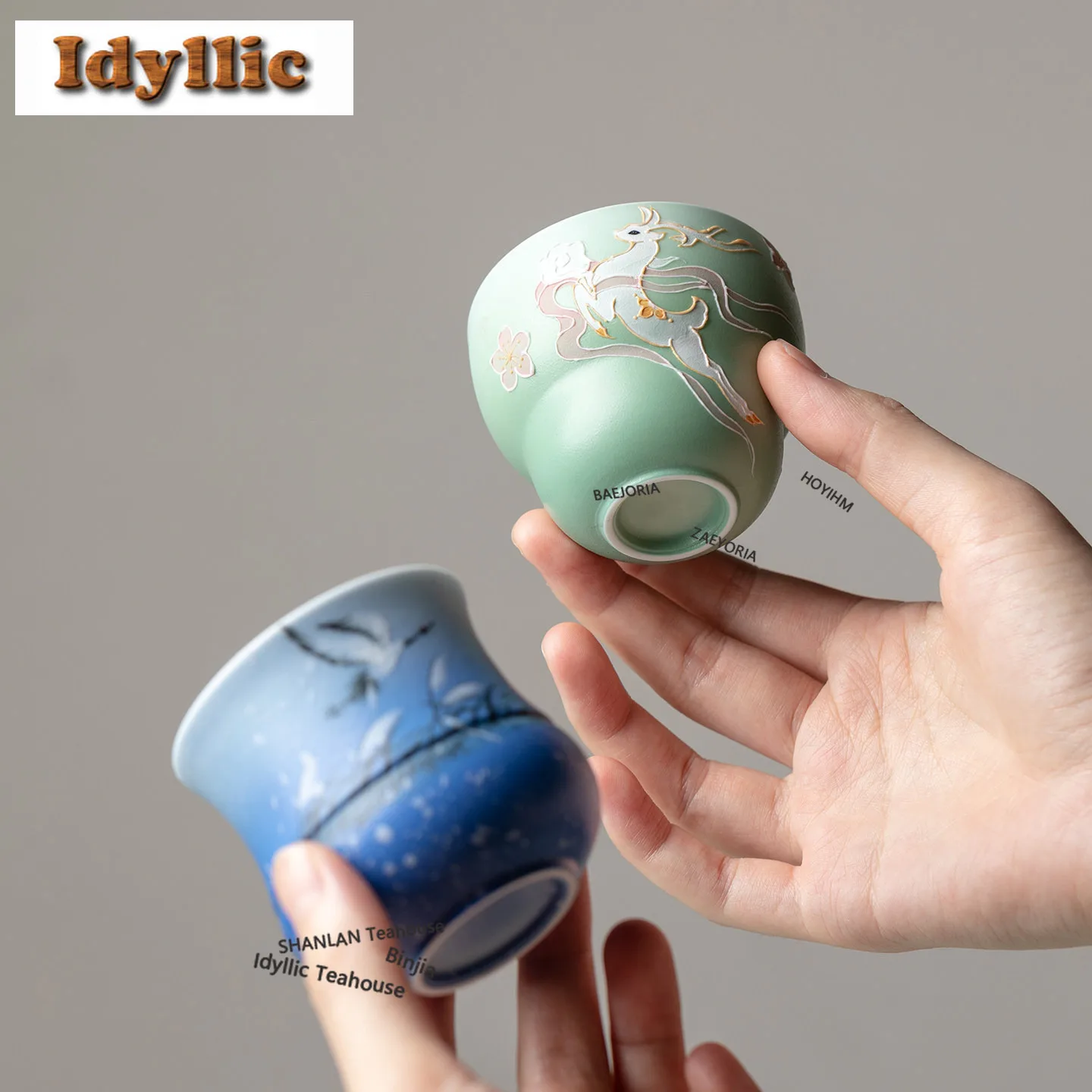HOYIHM Hand-painted Auspicious Symbols Tea Set Complete Set Retro Tea Ceremony Set Teapot and Tea Cup Set Drinkware Collection