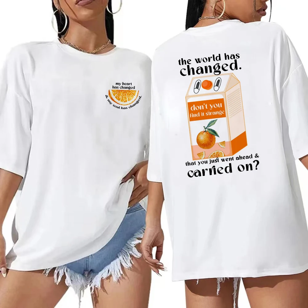 Noah Kahan Sticky Tour The World Has Changed Orange Juice T Shirt Men/women Clothing Harajuku Unisex Top Cotton Graphic T Shirts