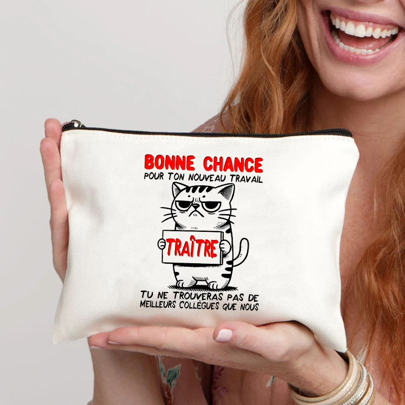 

Humorous Sign Text Makeup Bag Cartoon Cat Cosmetic Organizer,Bold Zipper Bag Funny Gifts for Colleagues Leaders Retirement Gifts
